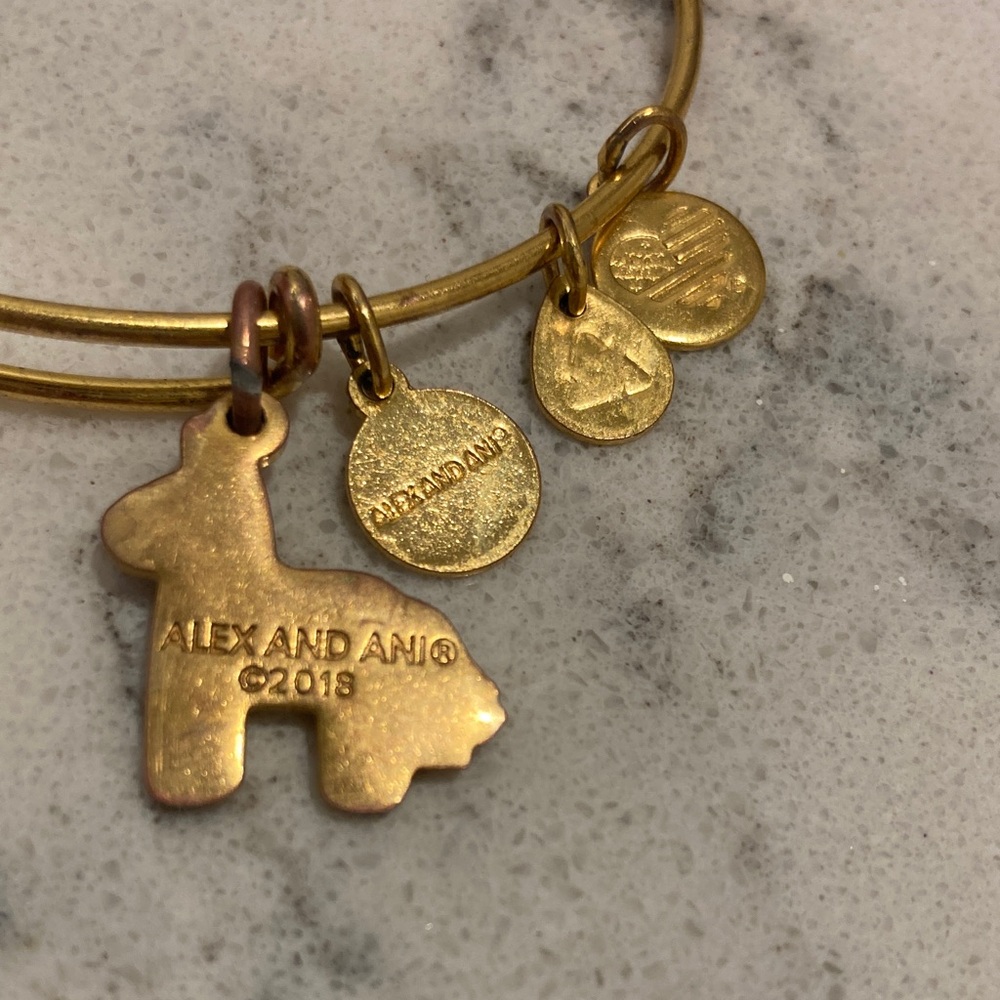 Alex and Ani Gold Colored Bangle Bracelet with Colorful Piñata Charm - Picture 2 of 2